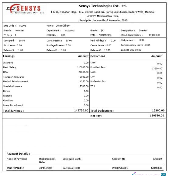 Download INDIA SENSYS technologies Pvt. Ltd. payslip in Word and PDF formats Photoshop template